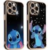 Stradvnaly [2 Pezzi] Stitch Cover per iPhone 8 iPhone 7 iPhone SE 2022/2020 4,7, Cartoon Anime Galvanizzato Custodia per Protezione Fotocamera Sottile e Morbida Protettiva TPU Antiurto Silicone Cover,Nero,03