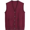 QWUVEDS Maglione invernale autunnale da donna, primavera e autunno, casual, comodo, a maglia, con scollo a V, con tasche, tinta unita, maglione da donna senza maniche, Colore: rosso, Taglia unica