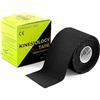 KALAHARI 4 wellness KALAHARI Nastro Kinesiologico Professionale più E-Book Applicazioni in Italiano - Synthetic Kinesiology Tape per una migliore Aderenza e Impermeabilità ad Acqua e Sudore - (5cm x 5m) (NERO)