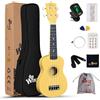 Winzz Ukulele Soprano Adulti, Ukulele Bambini Legno, 21 Pollici Ukulele Principianti, Giallo Bambino Scuola Media Kit con 9 Accessori, Adesivo per Tastiera, Carta degli Accordi