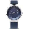 BERING Solar 14639-307 Orologio da polso da uomo, cassa in acciaio inossidabile color argento da 39 mm e quadrante blu, cinturino in maglia milanese, vetro zaffiro, 5 ATM