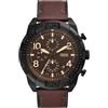 Fossil Orologio Bronson da uomo, movimento cronografo, cassa in acciaio inossidabile nero da 50 mm con cinturino in pelle, FS5875, Marrone