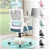 ALFORDSON Sedia da Ufficio Scrivania Ergonomica, Con Braccioli Pieghevoli, Sedile Imbottito e Schienale in Rete Traspirante, Girevole con Ruote, Funzione Oscillante, Portata 180 kg(Blu e grigia)