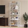 YITAHOME Libreria a 5 livelli, scaffale a terra, scaffale in legno e struttura in metallo, scaffale per libri per soggiorno, casa e ufficio, bianco puro
