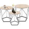 Il Gruppone Passione Casa Set 3 Tavolini Da Salotto Sovrapponibili Rotondi Design Moderno Tavolo Divano Top In Legno Struttura In Acciaio Stile Industrial Vano Porta Oggetti - Naturale - Modello 3