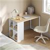 WOLTU Scrivania Ufficio Compatta con Libreria Integrata, 120x60x75 cm, Design Salvaspazio per Studio/Camera, Bianco+Rovere Naturale