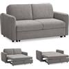 EVERGREENWEB MATERASSI & BEDS EVERGREENWEB Divano Letto 2 Posti Matrimoniale L165xP90xA80 cm, Morbido Tessuto Beige, Schienale Reclinabile a Doppio Cuscino, Sofà con Chaise Longue Estraibile, Struttura Rinforzata Pieghevole, NELLY