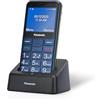 Panasonic KX-TU155EXCN Cellulare per Anziani, Pulsante SOS, Pulsanti Grandi, Compatibile Apparecchi Acustici, Bluetooth, Radio FM, Fotocamera, Base di Ricarica, Blu