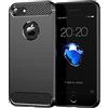 owlhold Cover per iPhone SE 3/2 (2022/2020) iPhone 8/7, Custodia Spazzolata e Fibra di Carbonio Morbido Silicone TPU Slim Fit Case, Antiurto, Antigraffio, Antiscivolo, Protezione Grado Militare, Nero