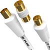 G-PLUG 2m Cavo Antenna TV Coassiale Dritto con Adattatore Femmina-Femmina - IEC RF Maschio-Maschio - Connettori Placcati Oro - Per TV/Decoder, DVB-T/T2, Radio FM/DAB