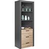 Inter Link Libreria - Scaffale aperto con 3 cassetti, 3 scomparti e ripiani regolabili - 68.6 x 41.6 x 190 cm - Riproduzione rovere Artisan e antracite