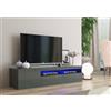 Dmora - Mobile porta TV Turi, Credenza bassa da soggiorno, Base porta televisione, 100% Made in Italy, cm 150x40h37, Antracite lucido, con luce LED