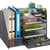 HMXLJJY Organizer da scrivania in rete con porta documenti verticale, vassoio per lettere a 5 livelli con cassetto e 2 portapenne, organizer da scrivania con portariviste, per forniture per ufficio,