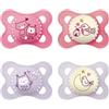 MAM Set di 4 Ciucci Original Day & Night con Tettarella in Silicone SkinSoft, 2-6 mesi, con Custodia Porta Ciuccio, Rosa
