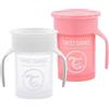 Twistshake 2 bicchieri a prova di perdite per bambini 360, con guarnizione in silicone, 230 ml, da allenamento per bambini, senza BPA, colore: bianco e rosa