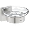 GROHE QUICKFIX Start Cube, Porta sapone con supporto, Installazione a vite o con colla, Super Steel, 41096DC0