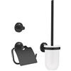 GROHE Quickfix Start, Set Accessori Bagno 3 in 1 Portarotolo con Coperchio, Scopino Per WC, Gancio Per Accappatoio, Estremamente Facile da Montare Quickglue, Nero Opaco, 412042430