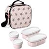TATAY Borsa Termica Porta Pranzo Impermeabile - Urban Food Casual 3L | 4 Contenitori: 2x0,5L + 2x0,2L | Triplo Strato Isolante | Corpo Semirigido | Tasca Interna | 22,5x10x22 cm, Rosa con Stelle