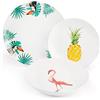 Excelsa Tropical Servizio Tavola 18 Pezzi, Porcellana, Bianco con Decorazioni
