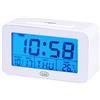 Trevi Sld 3P50 Orologio Digitale Termometro, Grande Display LCD Retroilluminato, Sveglia Programmabile, Funzione Snooze, Bianco, Acciaio inossidabile, Unica