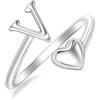 SILBERTALE Anello a forma di cuore in argento Sterling 925, con lettera, misura regolabile da 50 a 58, iniziale A-Z, gioiello alla moda, con confezione regalo, Verstellbarer Größe 50 bis 58
