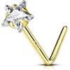 OUFER Body Piercing Nose Studs Bars Pin 22G Nose Piercing Jewellery Star CZ L bend Shape Nose Stud 14K Gold Nose Bone Jewellery Nose rings