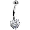 OUFER - Piercing per ombelico 14G in oro 9 carati AAA+ con zircone cubico CZ a forma di cuore da 1,6 mm, gioielli per il corpo da donna, 14, Oro bianco Zirconia cubica
