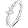 INFUSEU Anello Con Iniziale, Argento 925 Anelli Donna Regolabili A-Z Lettera V Captiale Impilabili Personalizzato Nome Gioielli Regalo Di Mamma Donna