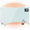 ULCANO Stufa Elettrica Basso Consumo 2000W (Modalità ECO 1000W), Termoconvettore con Ruote + Montaggio a Parete, Vetro Temperato, Display Touch + Timer + Telecomando, Stufetta con Termostato, Bianco