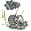 KASANOVA Batteria pentole Cooking Therapy, Set pentole induzione e padelle antiaderenti con paletta, Set cucina completo con scritta al laser e manici effetto legno (18)