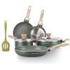 KASANOVA Batteria pentole Cooking Therapy, Set pentole induzione e padelle antiaderenti con paletta, Set cucina completo con scritta al laser e manici effetto legno (8)