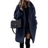 shownicer Donna Cappotto Invernale Fuzzy Vello Risvolto Manica Lunga Lapel Caldo Pelliccia Sintetica Outwear Giacca in Sherpa Cardigan A Blu Scuro M