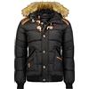 Geographical Norway BELPHEGOR BELL Men - Giacca invernale da uomo in pile trapuntato, con cappuccio, impermeabile, colore: nero/giacca a vento, Nero , XL
