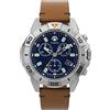 Timex Orologio da uomo Expedition North Chronograph da 42 mm, in pelle marrone chiaro, cinturino vegano a sgancio rapido in due pezzi, quadrante blu, cassa in acciaio IP TW2W16300