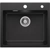 Auralum Lavello Cucina 1 Vasca 50 x 45 cm, Lavandino Cucina in Granito, Lavabo Cucina Nero con Sifone, Lavello da Cucina da incasso adatto per mobili sottolavello da 50 cm di larghezza