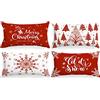 Lanpn 4 Pezzi Federe Cuscini Natalizi Copricuscini Natalizia 30x50cm, Federa Natalizie Decorativo Fiocchi di Neve Invernali, Decorazioni Natalizio per Divani Letto in Camera da Letto(Rosso)