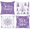 Lanpn 4 Pezzi Federe Cuscini Natalizi Copricuscini Natalizia 40x40cm, Federa Natalizie Decorativo Fiocchi di Neve Invernali, Decorazioni Natalizio per Divani Letto in Camera da Letto (Viola)