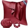 Seiwohl Set di 2 Federe Raso 80x80cm & un elastico e una cuffia, Federa per cuscino in seta, Design con apertura a lampo, Morbido come una Federe Seta Cuscino, Rosso vinaccia Federe Cuscini 80x80