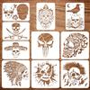 FINGERINSPIRE 10 stencil a spruzzo con teschio, scheletro, corvi, vampiro, pittura, grande, riutilizzabile, tema horror, modelli per portico e cartello