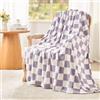 EMME Coperta Plaid Pile in Flanella a Quadri, 130 x 150 cm, Sherpa Morbida e Soffice, Pile Calda, Coperta Letto o Divano, Viola