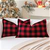 Sungeek Set di 2 federe per cuscini in tartan natalizio, 76 x 127 cm, in lino, decorative, con bordo cucito, per divano, letto, soggiorno, 30 x 50 cm (rosso e nero)
