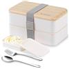 Binoster Lunchbox portapranzo Scatole bento box contenitore originale divisore bundle stile giapponese con cucchiaio e forchetta in acciaio inox(bianca)
