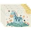 Artoid Mode - Set di 4 tovagliette per bambini, motivo: zebra, sole, giungla, adatte per bambini, per feste, cucina, decorazioni, 30 x 45 cm, lavabili