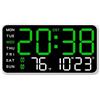 Besttoolifes Orologio da parete digitale a LED con visualizzazione della temperatura, data e settimana, sveglia con controllo vocale, 5 livelli di luminosità, alimentazione USB, batteria AAA, supporto