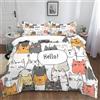 XCQHZYQ Copripiumino Singolo 150x200 cm Gatto Astratto Del Fumetto Set di Biancheria da Letto per Bambini per Ragazzi e Ragazzi, Copripiumino in Poliestere Cotone 3 pezzi Copriletto