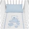 baby idea Babysanity Piumino Lettino Neonato Ricamato Completo Federa e Copripiumino e Lenzuolino con Angoli Sfoderabile Senza Paracolpi Lettino - Made in Italy- (Orsetto Cuore Azzurro)