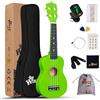 Winzz Ukulele soprano Starter Kit per principianti con borsa, accordatore a clip, corde extra, cinghia, plettri, adesivi per tasti, scheda accordi, panno per lucidatura, verde chiaro