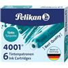 Pelikan 301705A - Juego de cartuchos de tinta 4001 para plumas estilográficas TP6, 6 cartuchos, Turquesa