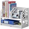 ITODA Scaffale da Scrivania in Legno Bianco, Libreria a 2 Ripiani, Organizer da Tavolo, Scaffale da Bancone Multiuso per Casa, Cucina, Ufficio, 3 Scomparti/42✕22✕30
