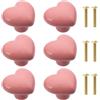 Naseom 6 Pezzi Pomelli per Mobili, Pomello in Ceramica Rosa a Forma di Cuore, Graziose Maniglie Decorative Fatte a Mano per Cameretta, Cassetti, Armadio, Guardaroba, Libreria, con Viti